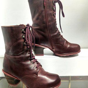 John Fluevog HOPEFULS SERENE Leather Lace Up Boots 8.5 Burgundy Made in Portugal
